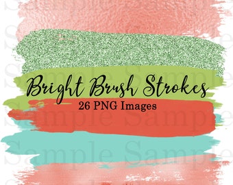 Orange Aqua and Lime Green Brush Strokes Clip Art #48 | Hand Painted Colors, Graphic Design Clipart | Foil Brush | Digital Brush Strokes
