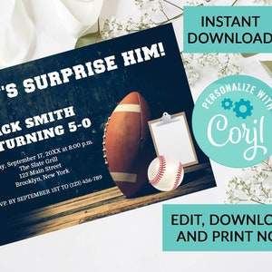 Football Birthday Invitation Party | Surprise Birthday Invite | Woman or Man Party | Digital INSTANT DOWNLOAD | Editable Invite | Sports