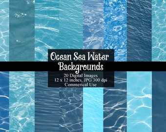 Ocean Sea Water Digital Papers, Pool Water Background, Printable Backgrounds, Gradients, Beach Wedding, Parties, Commercial Use