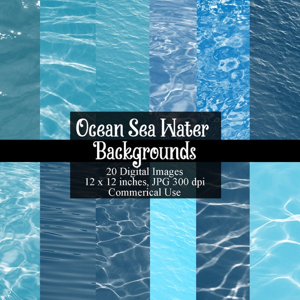 Ocean Sea Water Digital Papers, Pool Water Background, Printable Backgrounds, Gradients, Beach Wedding, Parties, Commercial Use