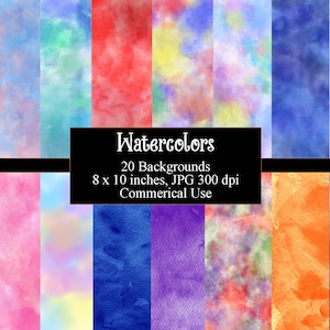 Watercolor Digital Paper Backgrounds, Printable Paper Watercolor Brush Clipart,  Instant Download, Scrapbook Paper Commercial Use