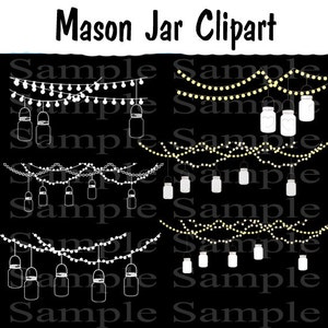 93 Images Mason Jars Digital Clipart , INSTANT DOWNLOAD, Lights & Hanging Mason JArs Jelly Jars, Ball Mason Jars, Personal and Commercial