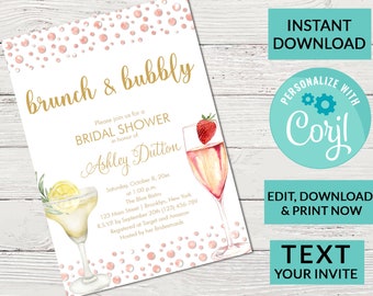 Brunch and Bubbly Bridal Shower Invitation | Digital INSTANT DOWNLOAD Editable Invite | Wedding Shower Invitation