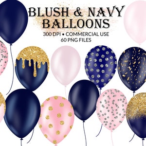 Erröten rosa und Marine blau Ballons Clipart, Glitter Ballon PNG digitale Overlays, Glitter funkeln Konfetti, Instant Download kommerzielle Nutzung