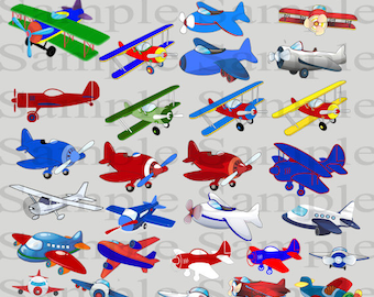 Airplane Clipart INSTANT DOWNLOAD for Digital Scrapbooking, Crafting, Invitations, Web Design and More - Cute Red and Blue Airplane