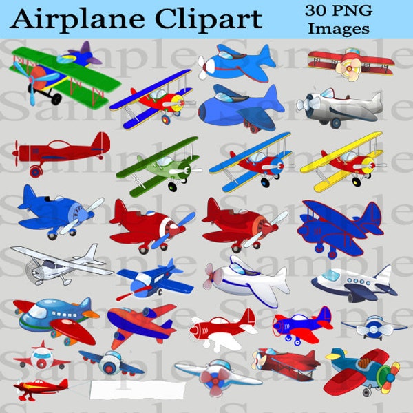 Airplane Clipart INSTANT DOWNLOAD for Digital Scrapbooking, Crafting, Invitations, Web Design and More - Cute Red and Blue Airplane