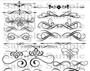 Swirls Wedding Clipart INSTANT DOWNLOAD Calligraphy Design Elements Page Dividers Clip Art Flourish Clip Art Calligraphy Embellishments