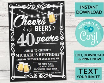 Cheers and Beers Birthday Invitation Party, Surprise Birthday Invite, Woman or Man Party, Digital INSTANT DOWNLOAD, Editable Invite, Any Age