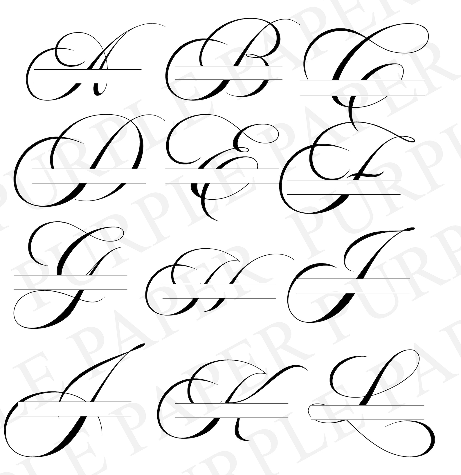 Split Monogram Svg,dxf,png,jpeg, Split Script Monogram Frame Alphabet ...