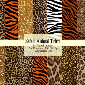 Classic Safari Animal Print Digital Paper, Impressions imprimables pour scrapbooking et graphic design téléchargement instantané