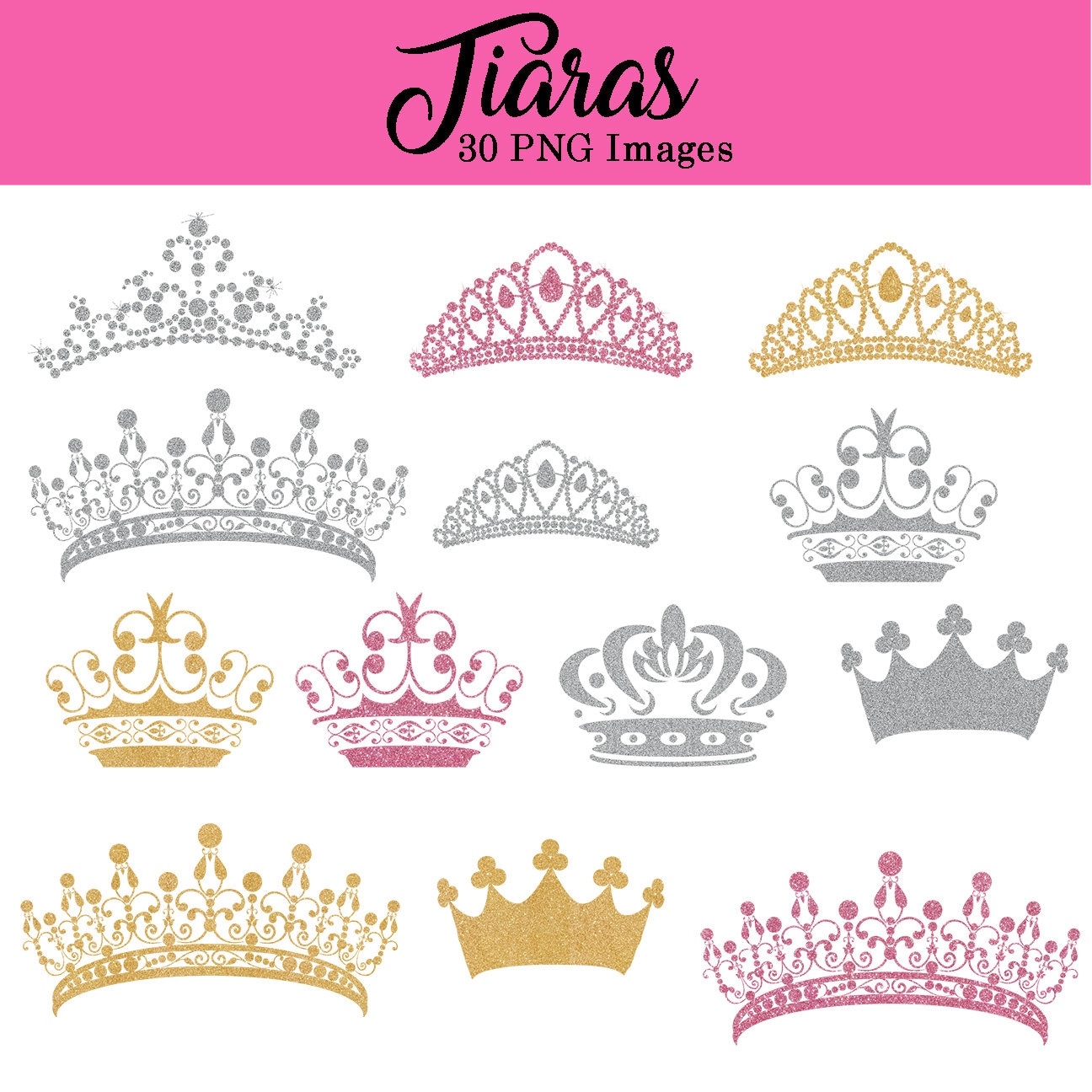 Tiara Princess Clipart Glitter and Diamond Clip Art INSTANT - Etsy