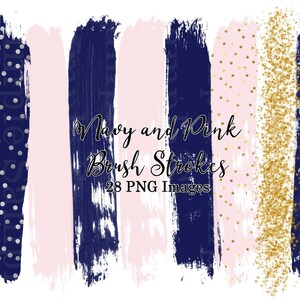 Navy and Blush Pink Glitter Foil Sparkle Brush Strokes Clip Art #65 | Hand Painted Clipart |  Scrapbooking, Design Supplies |Arts and Crafts