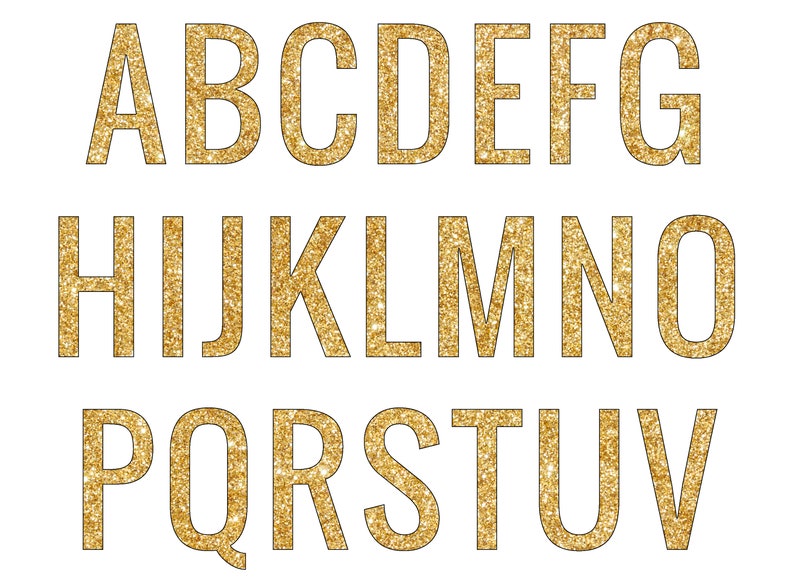 Gold Glitter Letters INSTANT DOWNLOAD Glitter Clip Art | Etsy