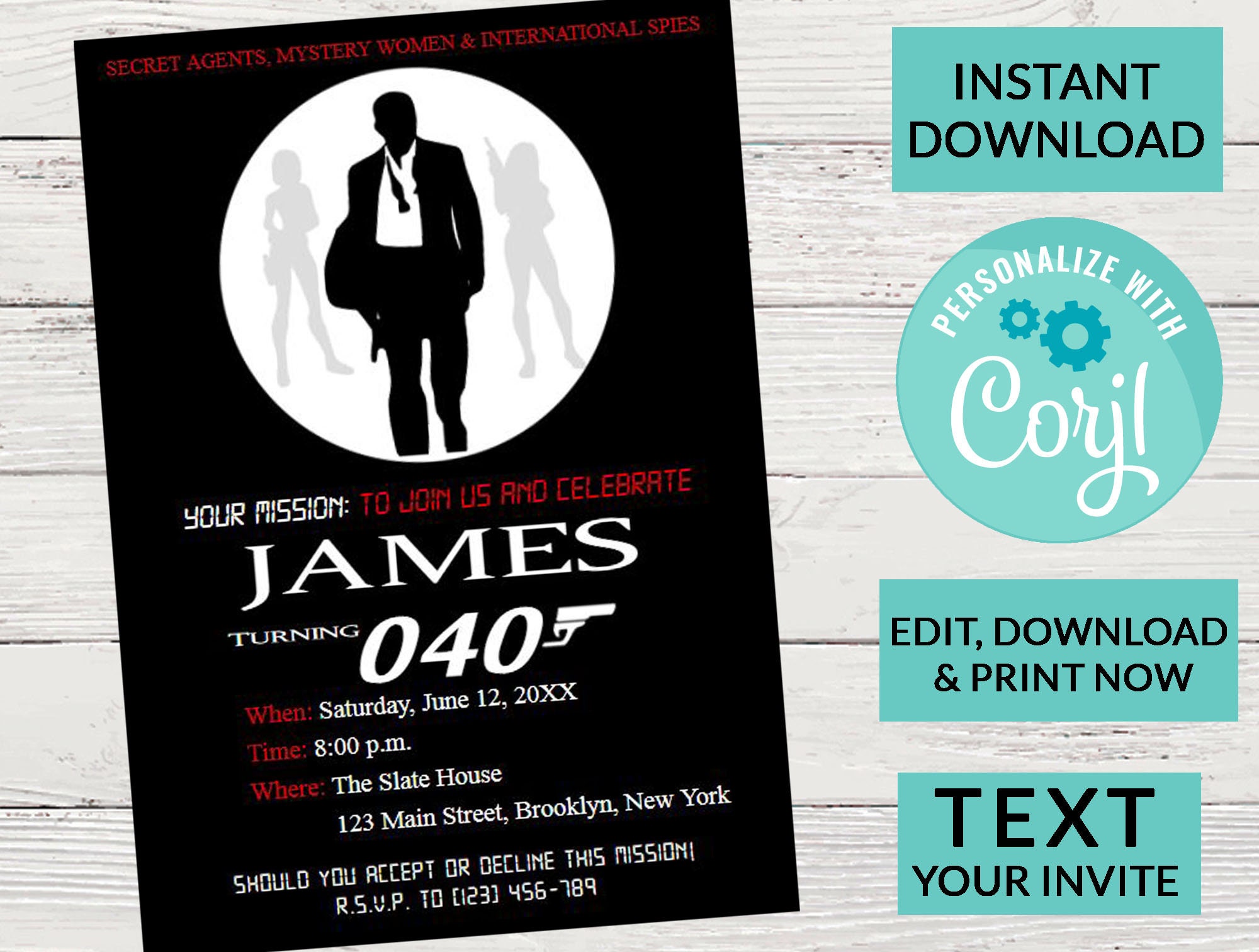 James Bond 007 Birthday Invitation Surprise Birthday Invite Etsy