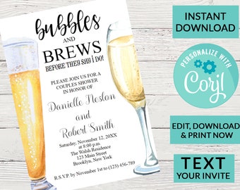 Bubble and Brews Engagement Party Invitation | Digital INSTANT DOWNLOAD Editable Invite | Custom Personalized | Wedding Shower #3