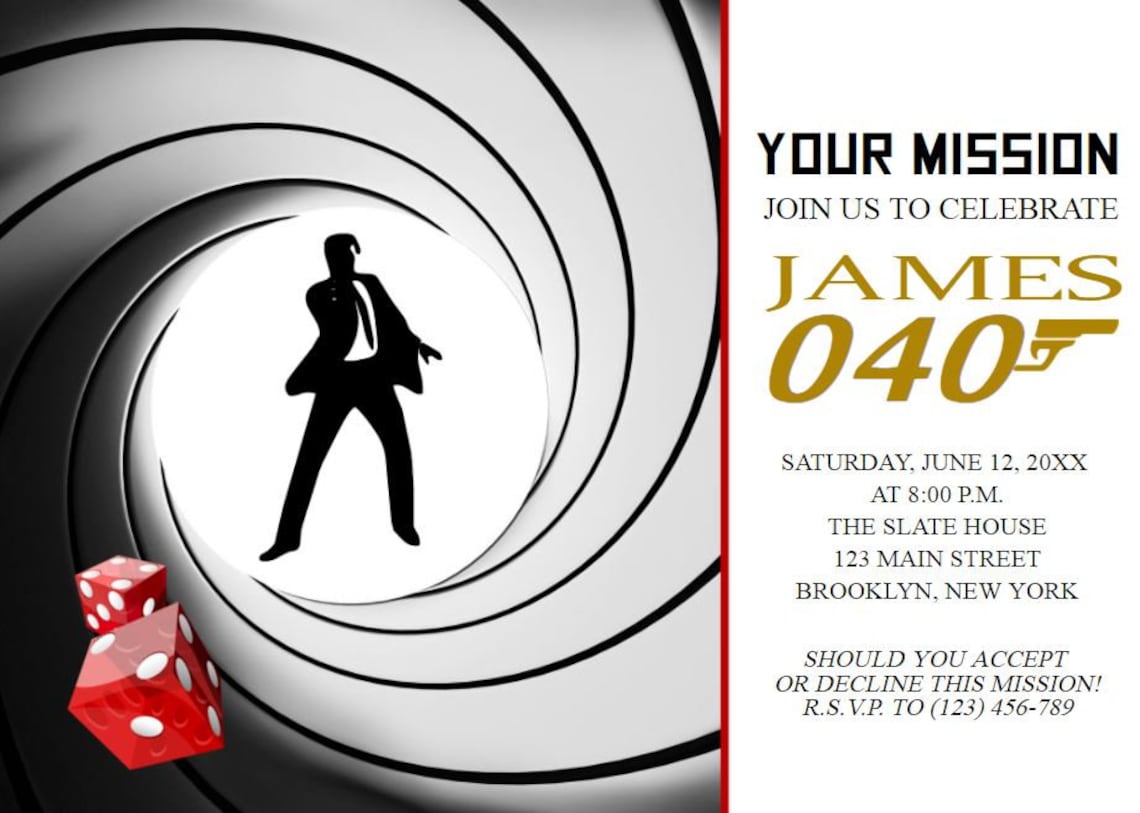 James Bond 007 Birthday Invitation Surprise Birthday Invite Etsy