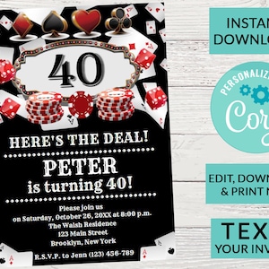 Casino Las Vegas Birthday Invitation | Surprise Birthday Invite | Woman or Man Party | Digital INSTANT DOWNLOAD | Printable Invite #106