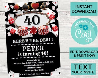 Casino Las Vegas Birthday Invitation | Surprise Birthday Invite | Woman or Man Party | Digital INSTANT DOWNLOAD | Printable Invite #106