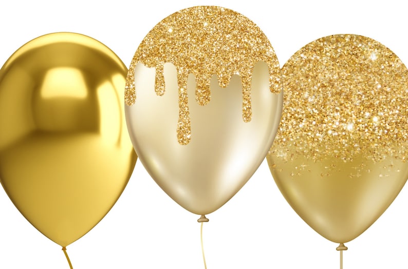 Black and Gold Balloons Clipart Glitter Balloon PNG Digital Etsy
