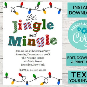 Jingle and Mingle Christmas Lights Invitation | Digital INSTANT DOWNLOAD | Printable Invitation | Text Your invitation | Holiday Party