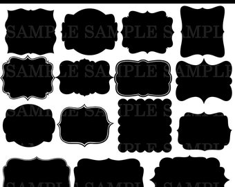 Chalkboard Frame Badges Vintage Forme Silhouette Etichetta Vettoriale Clipart File digitali Scrapbook Fornisce Download istantaneo / 20 file PNG