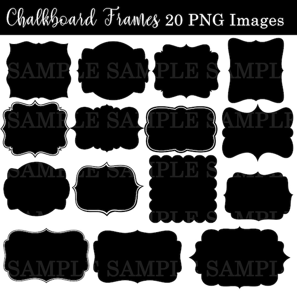 Chalkboard Frame Badges Vintage Shapes Silhouette Label Vector Clipart Digital Files Scrapbook Supplies Instant Download | 20 PNG files