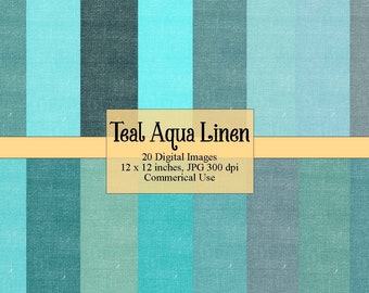 Sarcelle Aqua Linen Papier numérique, Linen Burlap Textures, Linen Scrapbook Paper, Tan Canvas, Digital Linen Digital Backgrounds, Commercial Use