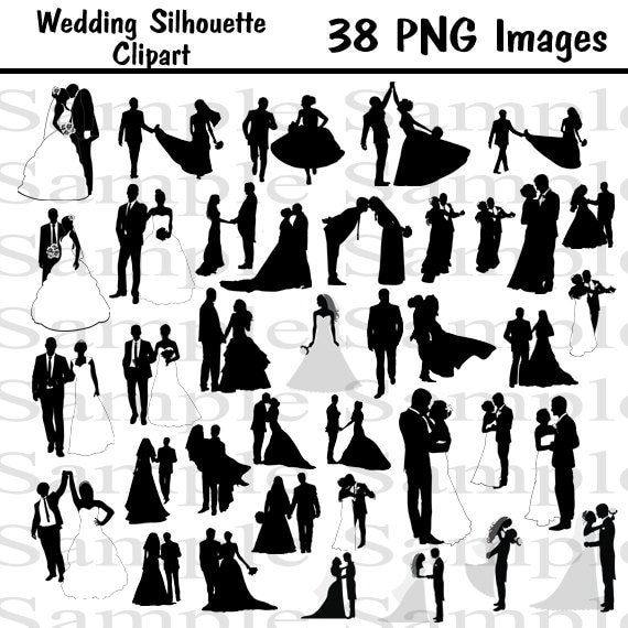 38 Wedding Party Silhouettes Instant Download Bride Groom Etsy