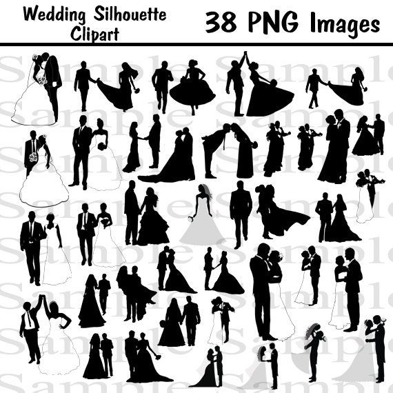 38 Wedding Party Silhouettes Instant Download Bride Groom Etsy