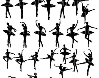 Ballet Silhouette Digital Clipart , INSTANT DOWNLOAD Silhouette, Clipart Ballerina, Ballerina,  Personal and Commercial Use 27 images