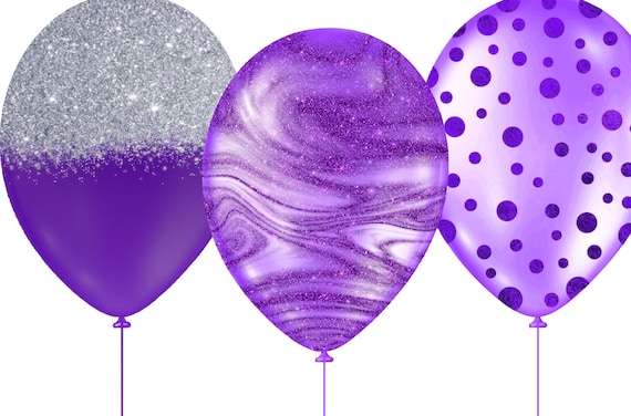 Clipart ballon violet et noir, ballons à paillettes clip art png  superpositions numériques avec des confettis pour les parties  téléchargement instantané utilisation commerciale -  Canada