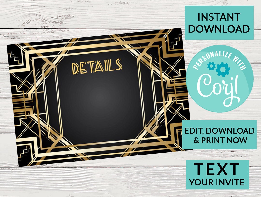 Art Deco Information Details Card Digital INSTANT DOWNLOAD Etsy