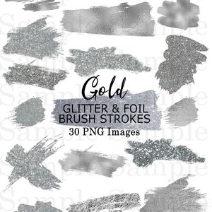 Silver Foil and Glitter Brush Strokes Clip Art  Hand Painted Clipart| Graphic Design Elements| 30 PNG Images #46