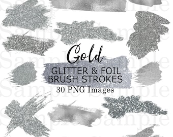 Silver Foil and Glitter Brush Strokes Clip Art  Hand Painted Clipart| Graphic Design Elements| 30 PNG Images #46