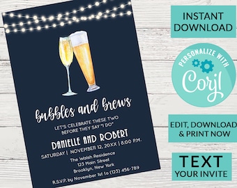 Bubble and Brews Engagement Party Invitation | Digital INSTANT DOWNLOAD Editable Invite | Custom Personalized | Couples Shower
