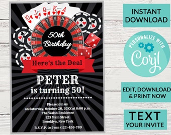 Casino Las Vegas Birthday Invitation | Surprise Birthday Invite | Woman or Man Party | Digital INSTANT DOWNLOAD | Printable Invite #106