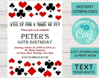 Casino Las Vegas Birthday Invitation | Surprise Birthday Invite | Woman or Man Party | Digital INSTANT DOWNLOAD | Printable Invite #106