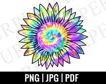 Tie Dye Sunflower Clipart, Instant Download, PNG, PDF, JPEG, Iron On Vinyl Transfer, Sunflower Clip Art, Tie Dye