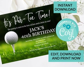 Golf Birthday Invitation Party #11| Surprise Birthday Invite, | Woman or Man Party | Digital INSTANT DOWNLOAD | Editable Invite