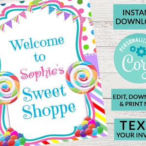 Candyland Theme Birthday Welcome Sign | Digital INSTANT DOWNLOAD Editable Banner Sign| Custom Personalized | Any Age Kids Birthday Party