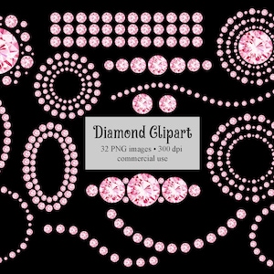 Pink Diamond Luxury Clipart in PNG Format, Sparkle Diamond Necklaces, frames and strands, INSTANT DOWNLOAD for commercial use