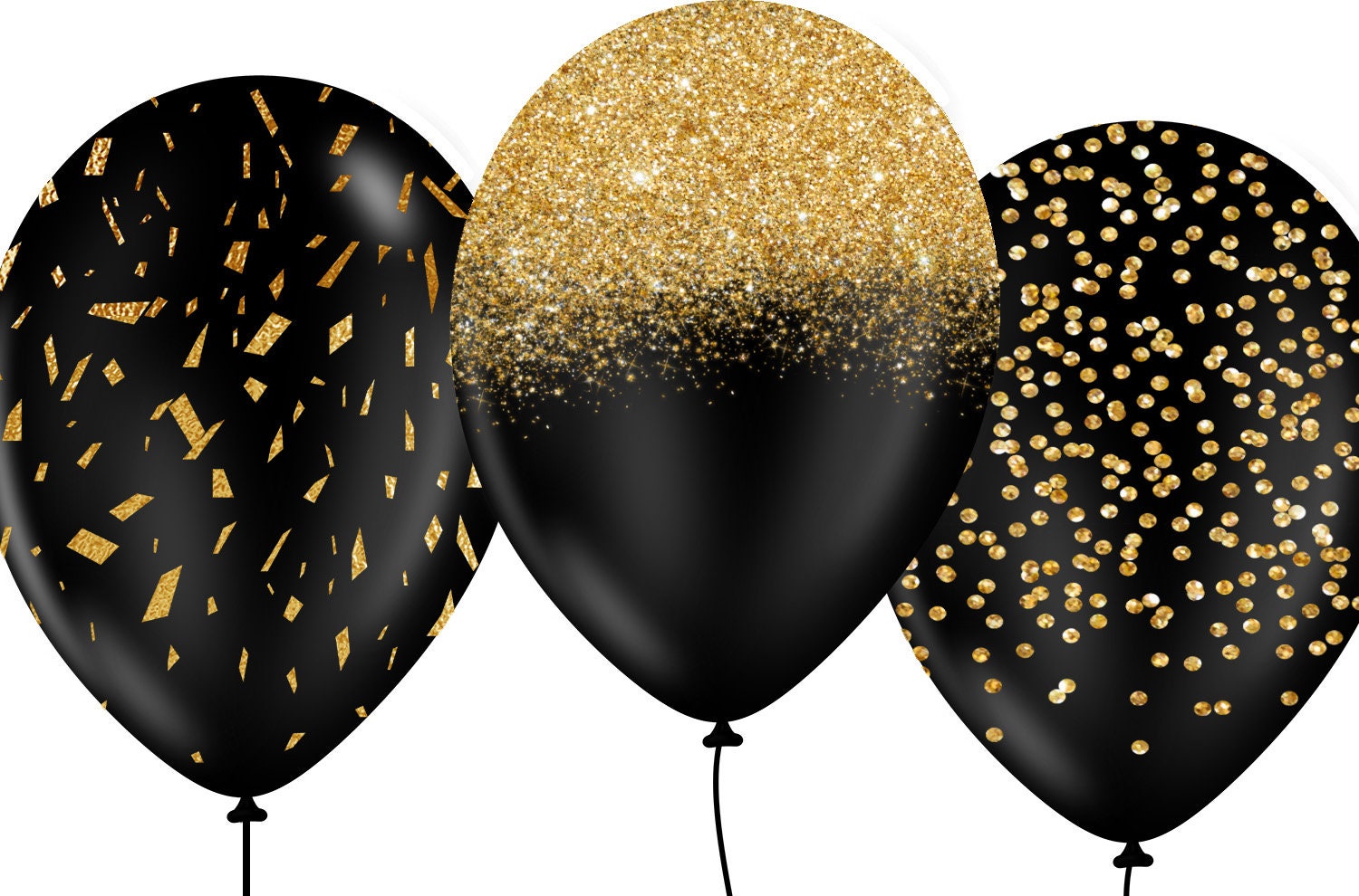 Black and Gold Balloons Clipart Glitter Balloon PNG Digital Etsy UK