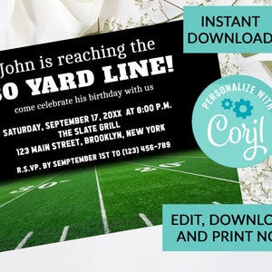 Football Birthday Invitation Party #73 | Surprise Birthday Invite | Woman or Man Party | Digital INSTANT DOWNLOAD | Editable Invite | Sports