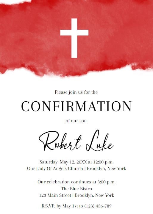 Confirmation Red Watercolor 1 Religious Invite Digital | Etsy