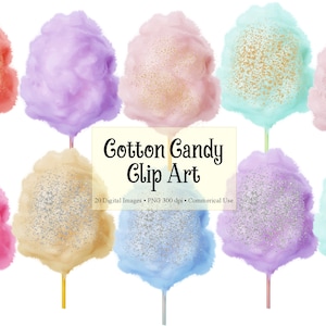 Cotton Candy Clipart, Pastel Aquarel, Gold Glitter, Silver Glitter Clip Art Graphics, Instant Download voor commercieel gebruik