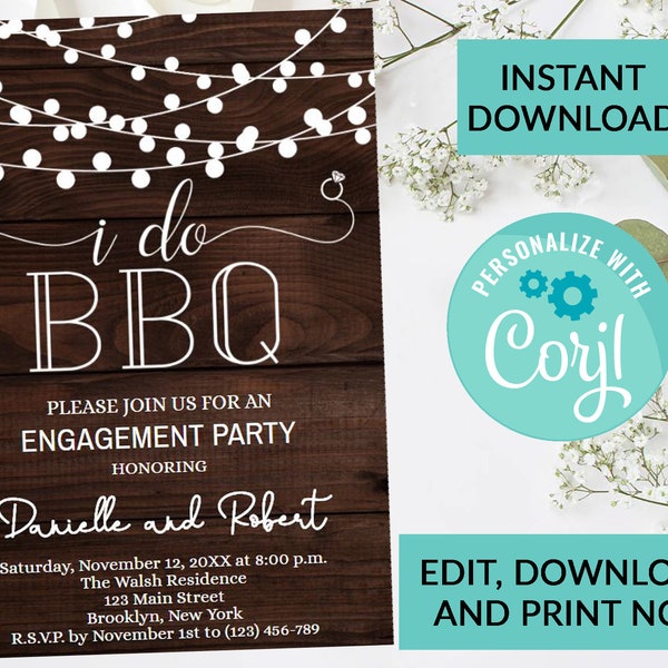 I Do BBQ Engagement Party Invitation #41 | Digital Invitation INSTANT DOWNLOAD Editable Invite | Custom Personalized Printable Invite