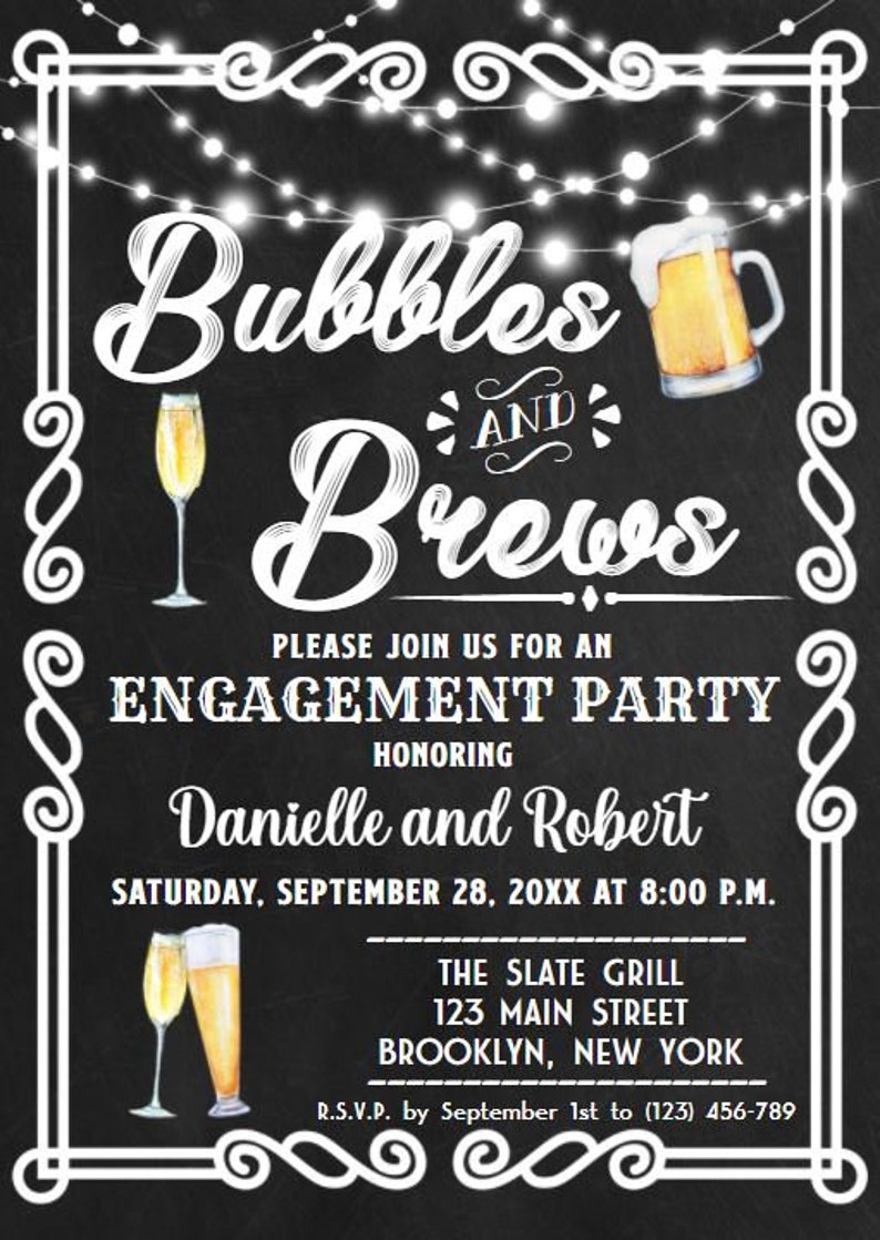 Bubbles and Brews Engagement Invitation Party Couples Shower Etsy