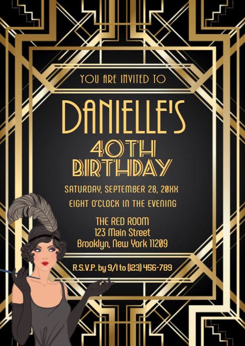 Art Deco Great Gatsby Birthday Invitation 81 Digital Etsy