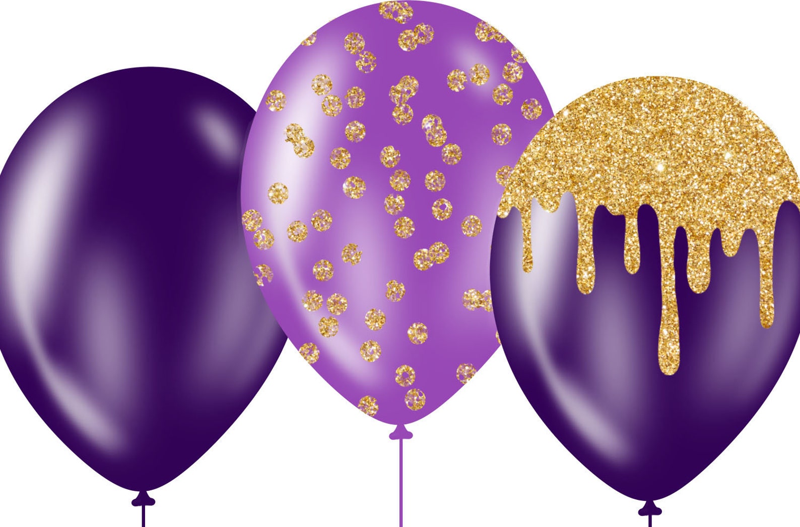 Purple and Gold Balloons Clipart Glitter Balloon PNG Digital Etsy
