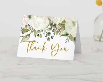 White Floral Engagement Party Thank You Note Card #1 | Printed Personalized Thank You Cards | 1.50 EACH | Wedding Shower